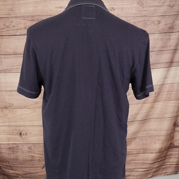 Billy Reid Polo Shirt Mens Large Navy Blue Contrast Stitch Button Placket Pocket - Picture 4 of 9